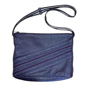 1990s Vintage Plum Leather Braided Strap Shoulder Bag